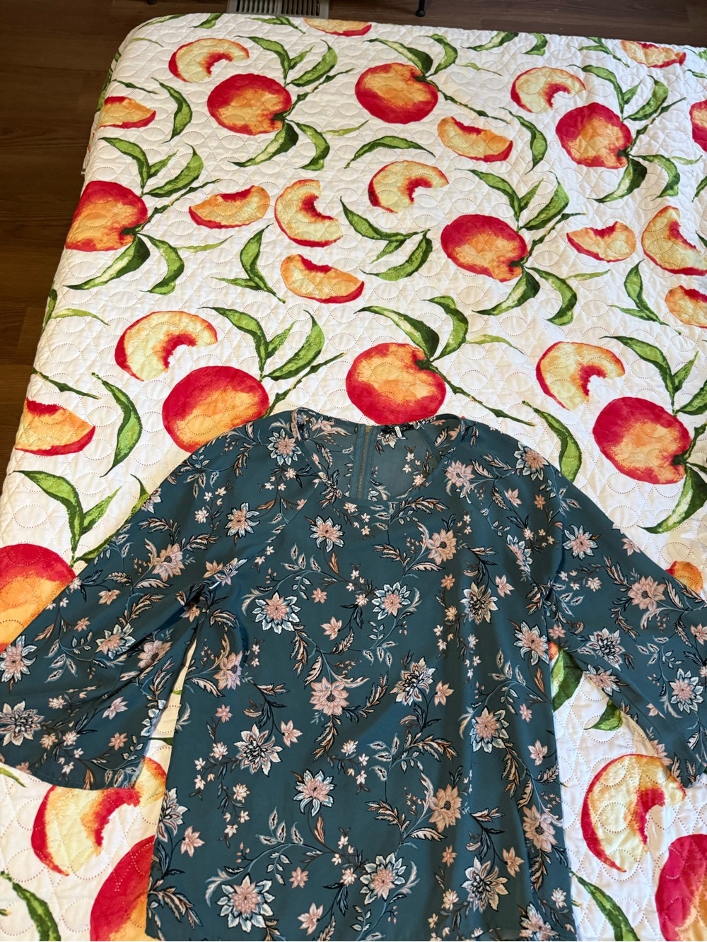 Papermoon Teal Floral Tunic with Pink Blossoms